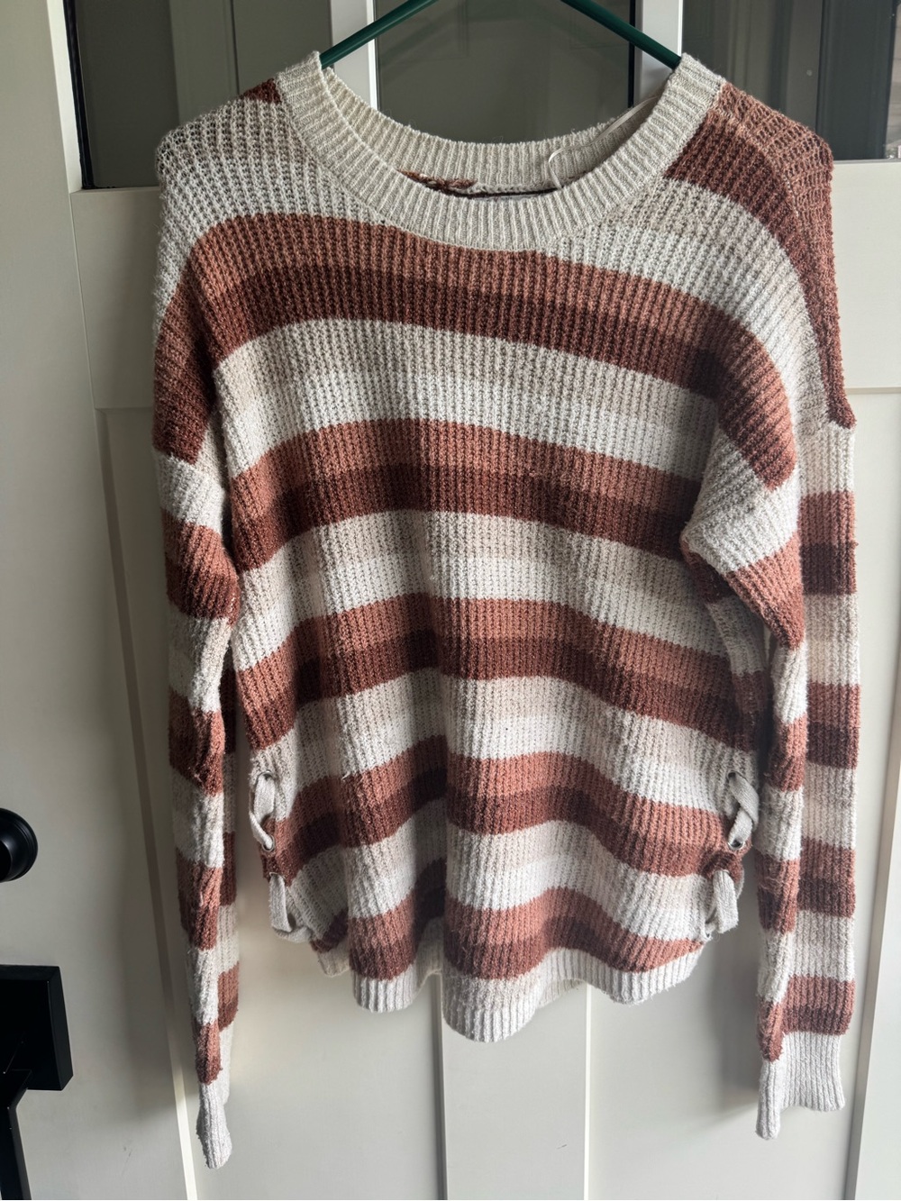 Pink Republic Striped Scoop Neck Sweater in Cream and Brown